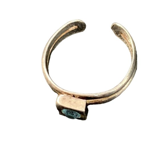 Vintage 925 Sterling Silver Ring Blue Topaz Square setting w/Round Stone Size 4 - Picture 4 of 8